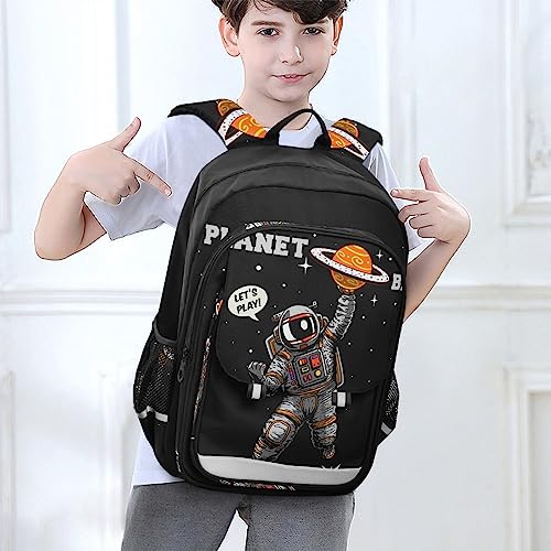 Glaphy Outer Space Astronaut Playing Basketball Backpack School Bag Lightweight Laptop Backpack Students Travel Daypack with Reflective Stripes