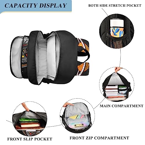 Glaphy Outer Space Astronaut Playing Basketball Backpack School Bag Lightweight Laptop Backpack Students Travel Daypack with Reflective Stripes