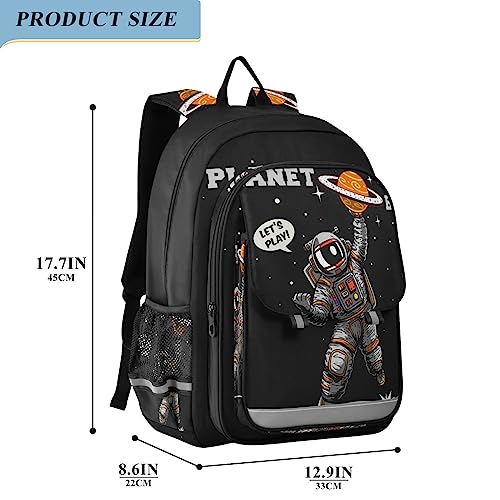 Glaphy Outer Space Astronaut Playing Basketball Backpack School Bag Lightweight Laptop Backpack Students Travel Daypack with Reflective Stripes