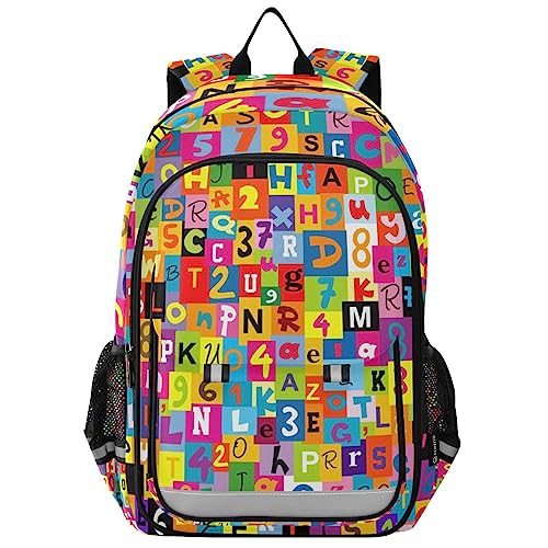 Glaphy Letters Alphabets Plaid Backpack School Bag Lightweight Laptop Backpack Students Travel Daypack with Reflective Stripes