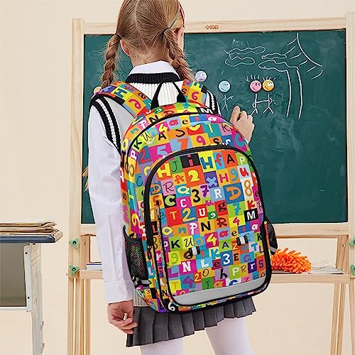 Glaphy Letters Alphabets Plaid Backpack School Bag Lightweight Laptop Backpack Students Travel Daypack with Reflective Stripes