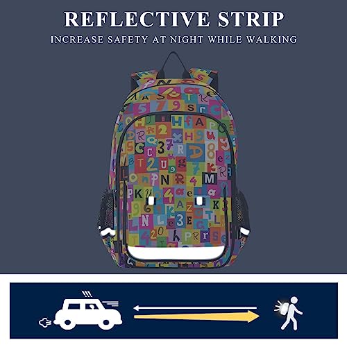 Glaphy Letters Alphabets Plaid Backpack School Bag Lightweight Laptop Backpack Students Travel Daypack with Reflective Stripes