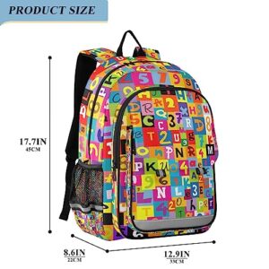 Glaphy Letters Alphabets Plaid Backpack School Bag Lightweight Laptop Backpack Students Travel Daypack with Reflective Stripes