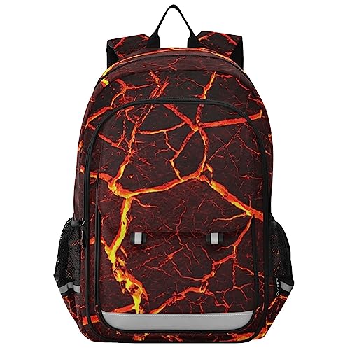 Glaphy Lava Fire Volcano Backpack School Bag Lightweight Laptop Backpack Students Travel Daypack with Reflective Stripes