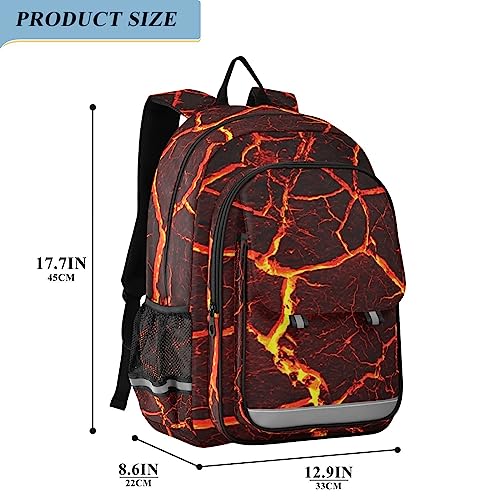 Glaphy Lava Fire Volcano Backpack School Bag Lightweight Laptop Backpack Students Travel Daypack with Reflective Stripes