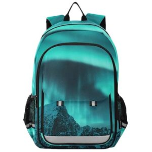 glaphy aurora borealis galaxy mountain backpack, school bag lightweight laptop backpack students travel daypack with reflective stripes