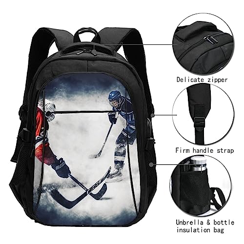 VACSAX Ice Hockey Art Printed Travel Backpack Laptop Backpacks Business Work Bag with USB Charging Port