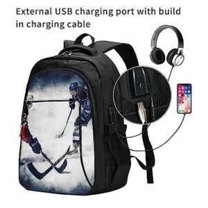 VACSAX Ice Hockey Art Printed Travel Backpack Laptop Backpacks Business Work Bag with USB Charging Port
