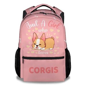 knowphst corgi backpacks for girls boys, 16 inch cute backpack for school, pink, large capacity, durable, lightweight bookbag for kids travel