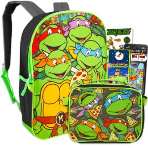 teenage mutant ninja turtles backpack and lunch box for boys - bundle with 16” tmnt backpack for school, lunch bag, stickers, phone wallet, more | tmnt backpack set