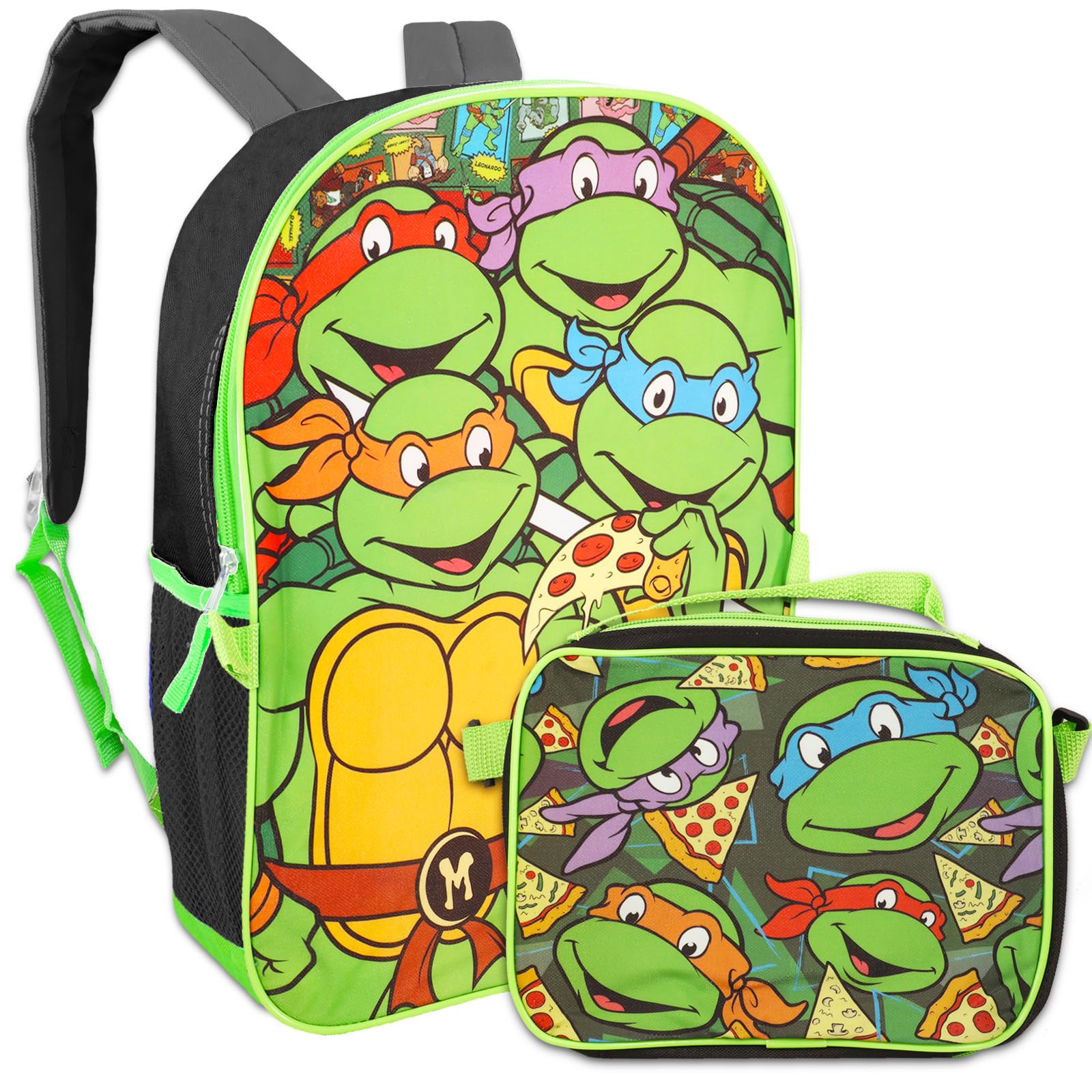 Teenage Mutant Ninja Turtles Backpack and Lunch Box for Boys - Bundle with 16” TMNT Backpack for School, Lunch Bag, Stickers, Phone Wallet, More | TMNT Backpack Set