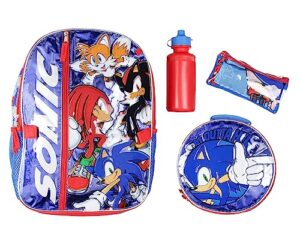 sonic the hedgehog backpack 16" fast molded lunch box cinch bag 5pc set