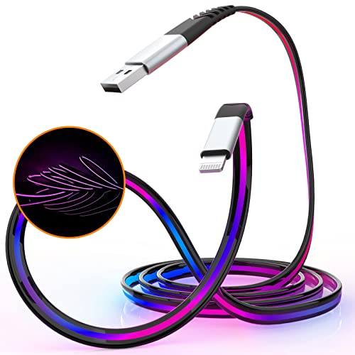 iPhone Charger, 6FT Flat LED Lightning Cable [Apple MFi Certified ] USB Charging/Sync Lightning Cord Compatible with iPhone SE 13 12 11 11 Pro 11 Pro Max Xs MAX XR X 8 7 6S, iPad and More (RGB)