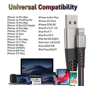 iPhone Charger, 6FT Flat LED Lightning Cable [Apple MFi Certified ] USB Charging/Sync Lightning Cord Compatible with iPhone SE 13 12 11 11 Pro 11 Pro Max Xs MAX XR X 8 7 6S, iPad and More (RGB)