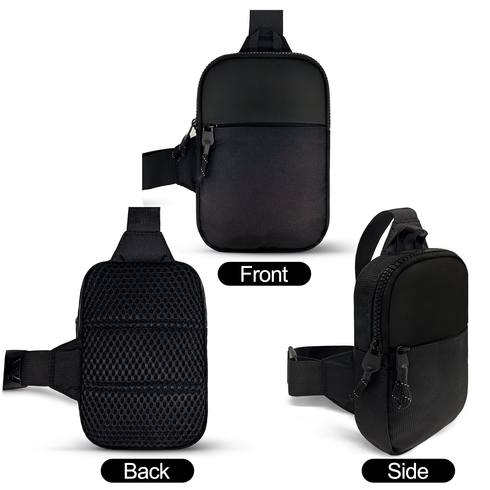 LKEX Mini Sling Bag Men Small Crossbody Bag Women Fanny Packs Casual Personal Pocket Bag Backpack Phone Chest Bag (Black-Mini（L*w*h=13 * 3 * 19cm）)