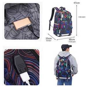 Basketball Superstar Letter Bro Laptop Backpack Youth Travel Bag Students Waterproof Schoolbag (G)