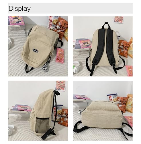 JHTPSLR Light Academia Aesthetic Backpack Corduroy Preppy Backpack Vintage Aesthetic Backpack Book Bags Solid Backpack Supplies (Black)
