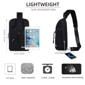 Silaoburi Crossbody Sling Bag Small Backpack Purse with Usb Charging Port & Water Bottle Holder Chest Shoulder Bag for Hiking Travel Black Bandoleras Para Hombre