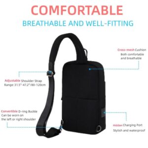 Silaoburi Crossbody Sling Bag Small Backpack Purse with Usb Charging Port & Water Bottle Holder Chest Shoulder Bag for Hiking Travel Black Bandoleras Para Hombre