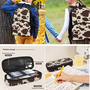 Drydeepin Cute Brown Cow Cowhide Print 4Pcs School Bags Set for Teens Boys Girls Large Capacity Backpack and Lunch Box Set with Water Bottle Holder Bag Pencil Case Middle School Student Bookbag