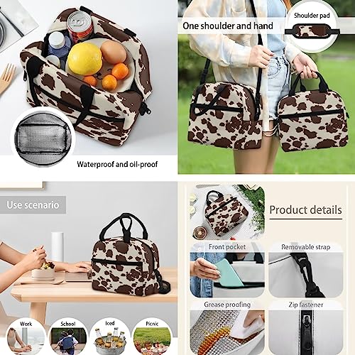 Drydeepin Cute Brown Cow Cowhide Print 4Pcs School Bags Set for Teens Boys Girls Large Capacity Backpack and Lunch Box Set with Water Bottle Holder Bag Pencil Case Middle School Student Bookbag