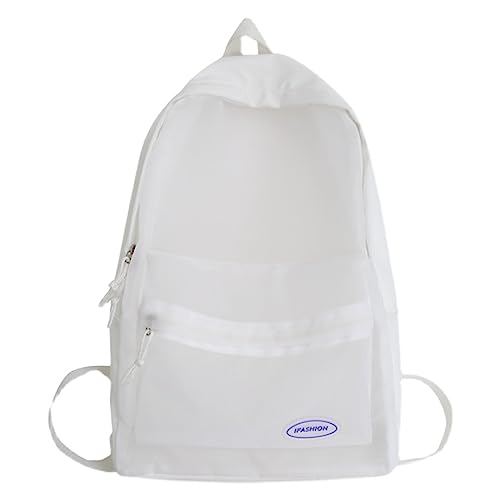 Durable Semi-Mesh Backpack for School Student Stadium Approved Lightweight See Through Travel Casual Summer Large Bag (White)