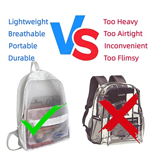 Durable Semi-Mesh Backpack for School Student Stadium Approved Lightweight See Through Travel Casual Summer Large Bag (White)