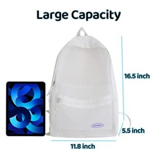 Durable Semi-Mesh Backpack for School Student Stadium Approved Lightweight See Through Travel Casual Summer Large Bag (White)