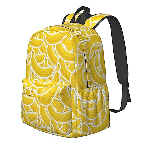 FeHuew 17 inch Backpack Banana Yellow Pattern Seamless Laptop Backpack School Bookbag Shoulder Bag Casual Daypack