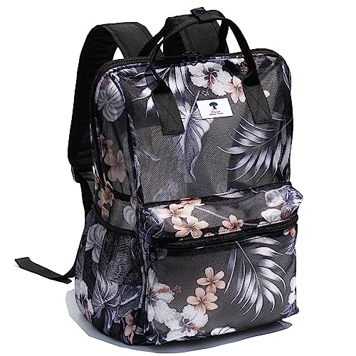 ESVAN Mesh Backpack See Through Bag College Beach Bag Daypack Travel Semi-Transparent Bag for Women and Men (A)