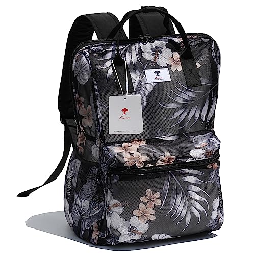 ESVAN Mesh Backpack See Through Bag College Beach Bag Daypack Travel Semi-Transparent Bag for Women and Men (A)