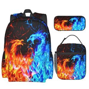 leopom flame dragon fire backpack set with lunch box pencil case lightweight large durable bookbag for school teenager