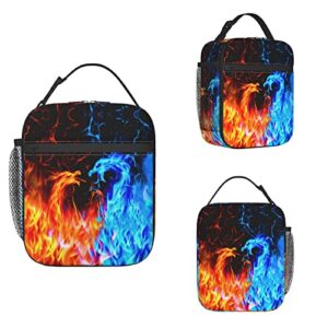 LEOPOM Flame Dragon Fire Backpack Set with Lunch Box Pencil Case Lightweight Large Durable Bookbag For School Teenager