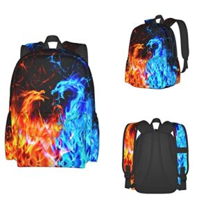 LEOPOM Flame Dragon Fire Backpack Set with Lunch Box Pencil Case Lightweight Large Durable Bookbag For School Teenager