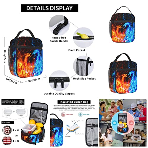 LEOPOM Flame Dragon Fire Backpack Set with Lunch Box Pencil Case Lightweight Large Durable Bookbag For School Teenager