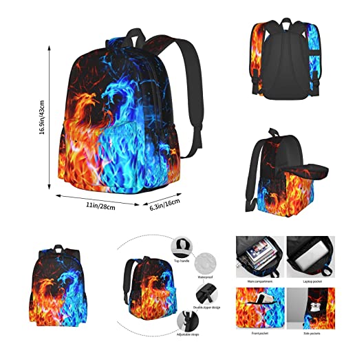 LEOPOM Flame Dragon Fire Backpack Set with Lunch Box Pencil Case Lightweight Large Durable Bookbag For School Teenager