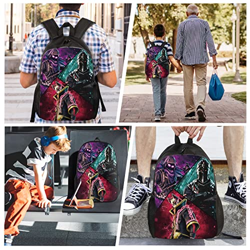 Njhcgyd 5 Pcs Game Backpack Set with Lunch Box, Pencil Case, Button Pins and Stickers Casual Anime Backpack for Game Fans Gift (dark)