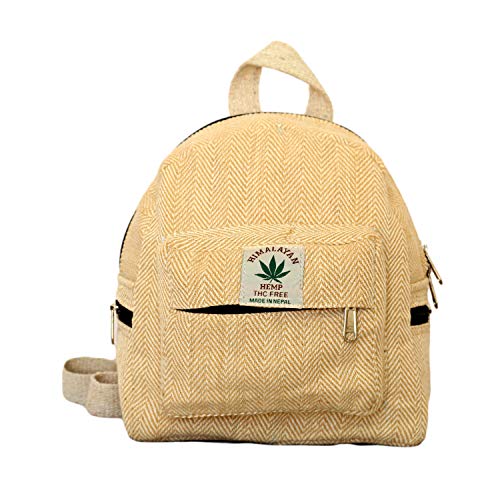 ECOBAWA Hemp Mini Backpack for women Adjustable shoulder strap Mini Bag Washable Lightweight Casual Daypack (Beige)