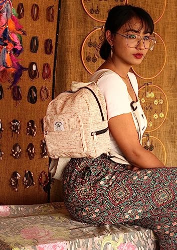 ECOBAWA Hemp Mini Backpack for women Adjustable shoulder strap Mini Bag Washable Lightweight Casual Daypack (Beige)