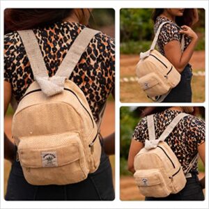 ECOBAWA Hemp Mini Backpack for women Adjustable shoulder strap Mini Bag Washable Lightweight Casual Daypack (Beige)