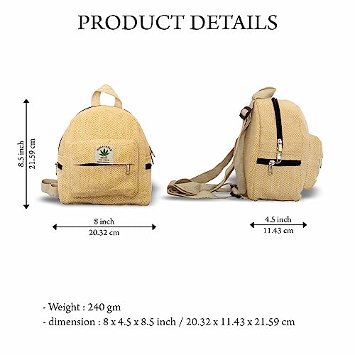 ECOBAWA Hemp Mini Backpack for women Adjustable shoulder strap Mini Bag Washable Lightweight Casual Daypack (Beige)