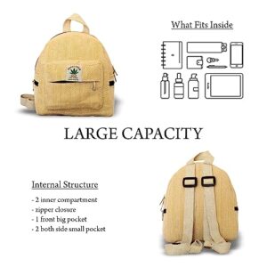 ECOBAWA Hemp Mini Backpack for women Adjustable shoulder strap Mini Bag Washable Lightweight Casual Daypack (Beige)