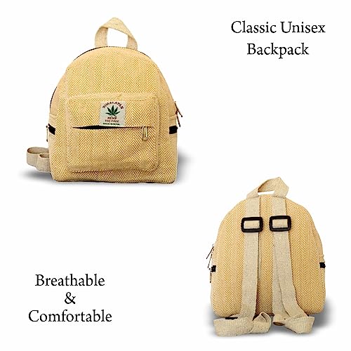 ECOBAWA Hemp Mini Backpack for women Adjustable shoulder strap Mini Bag Washable Lightweight Casual Daypack (Beige)