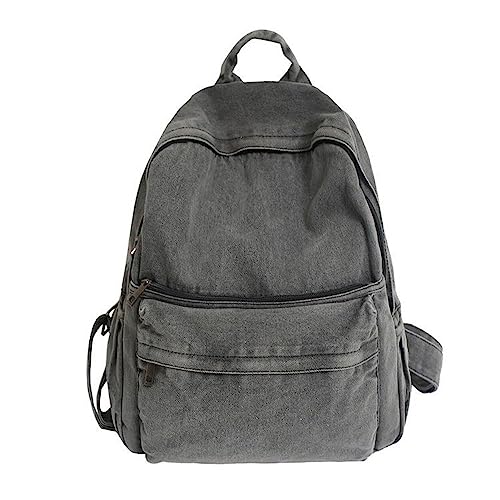 JHTPSLR Preppy Backpack Denim Backpack Vintage Aesthetic Backpack Cowboy Backpack Solid Denim Book Bags Casual Daypack Backpack Supplies (Smoke Grey)