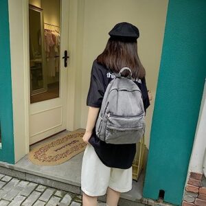 JHTPSLR Preppy Backpack Denim Backpack Vintage Aesthetic Backpack Cowboy Backpack Solid Denim Book Bags Casual Daypack Backpack Supplies (Smoke Grey)