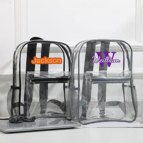 V2G1K2HJ.d Personalized Name Clear Backpack, Heavy Duty PVC Clear Backpack,Custom Name Transparent Backpack,Travel Bags