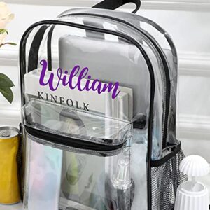 V2G1K2HJ.d Personalized Name Clear Backpack, Heavy Duty PVC Clear Backpack,Custom Name Transparent Backpack,Travel Bags