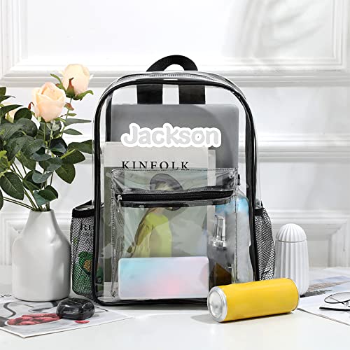 V2G1K2HJ.d Personalized Name Clear Backpack, Heavy Duty PVC Clear Backpack,Custom Name Transparent Backpack,Travel Bags