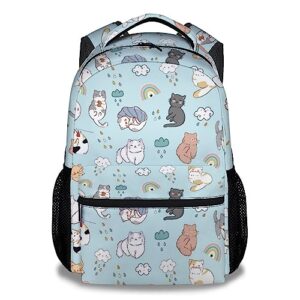 beoiibird cat backpack for girls, 16 inch blue backpacks for school, cute lightweight bookbags for kids