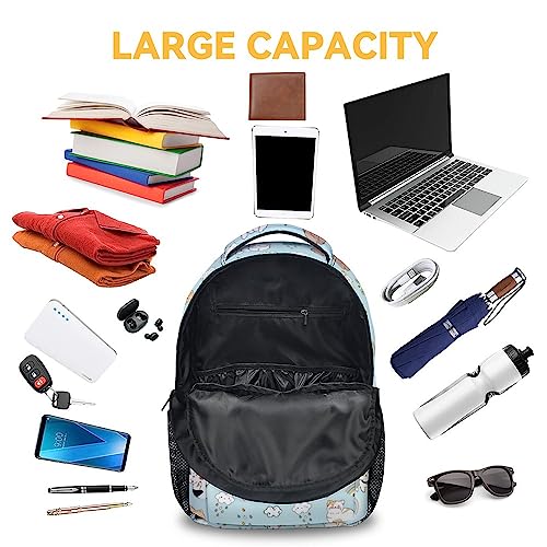 BEOIIBIRD Cat Backpack for Girls, 16 Inch Blue Backpacks for School, Cute Lightweight Bookbags for Kids